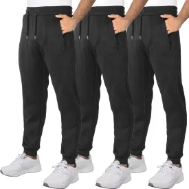 3 Pack Fleece Joggers for Men - Workout Mens Sweatpants with Zipper Pockets & Drawstring - Active Sweat Pants