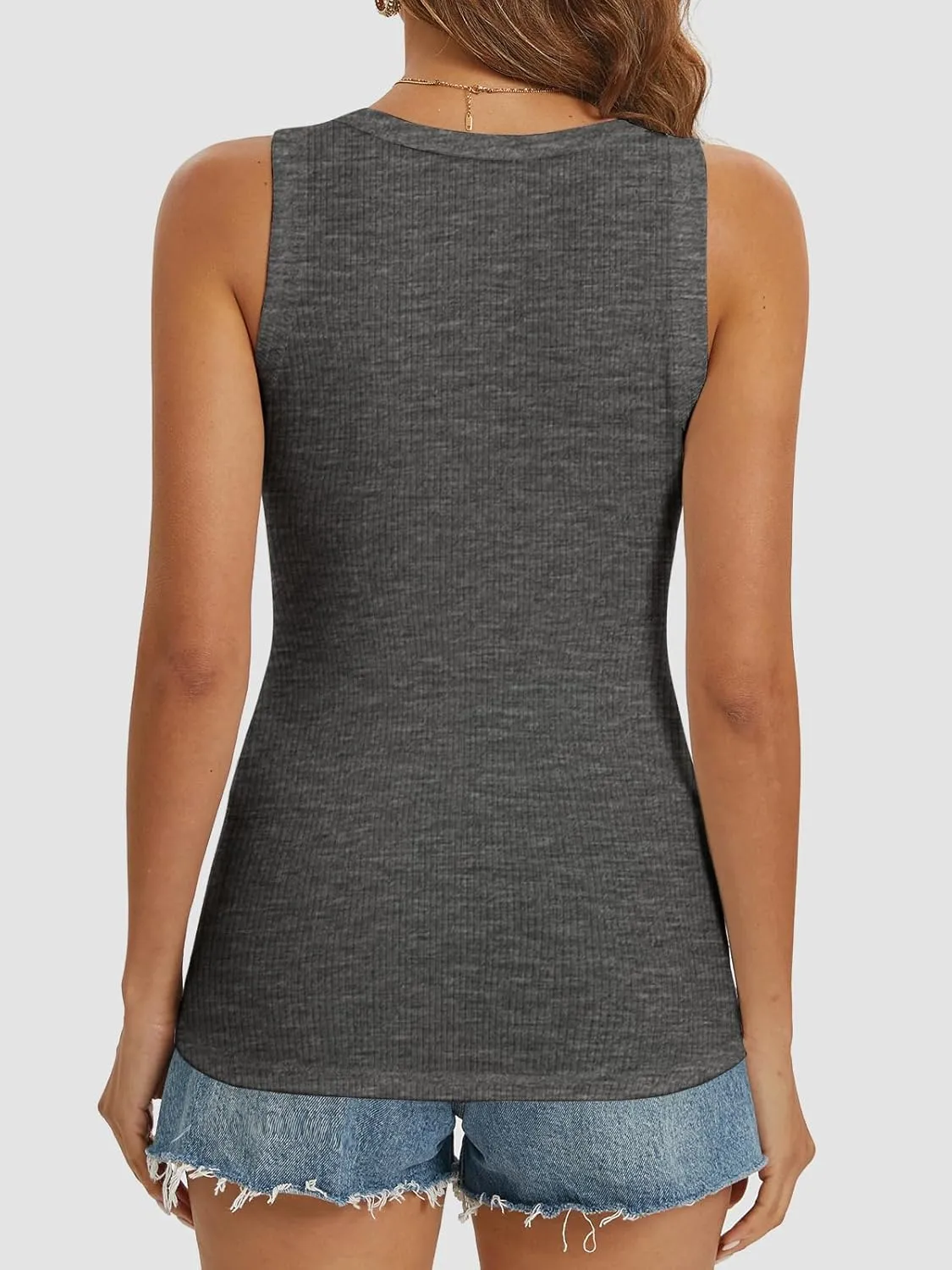 ATHMILE Women Tank Tops Summer Casual Ribbed Sleeveless Basic Cami Top Slim Henley Button Down Blouses Beach