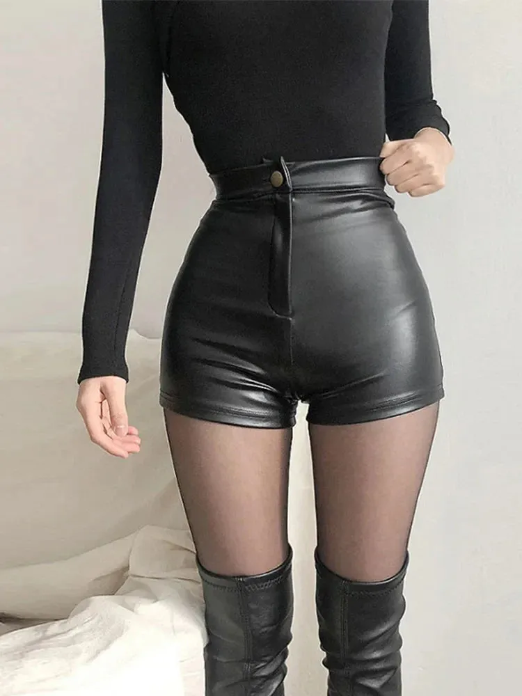 Black PU Fashion Casual Summer Women Clothing Faux Leather High Waisted Y2k Woman Pants