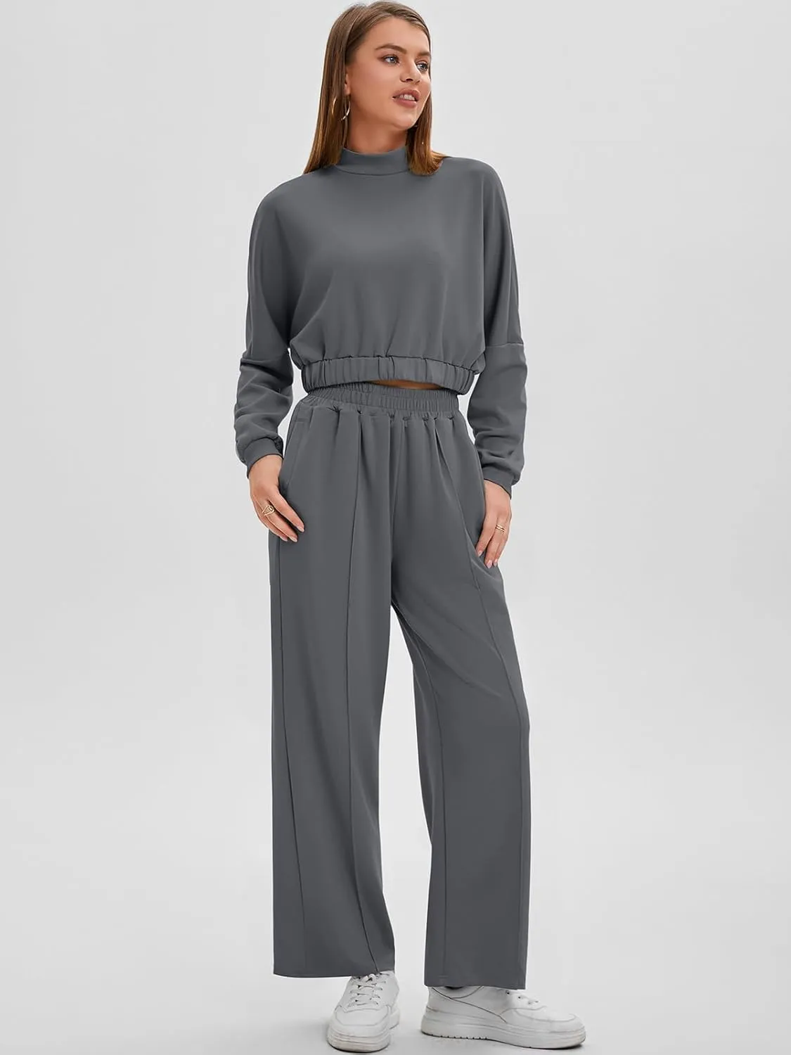 Bloggerlove Womens 2 Piece Outfits Lounge Set Long Sleeve Zip Up Sweatshirt Wide Leg Sweatpants Fall Matching Sweatsuit