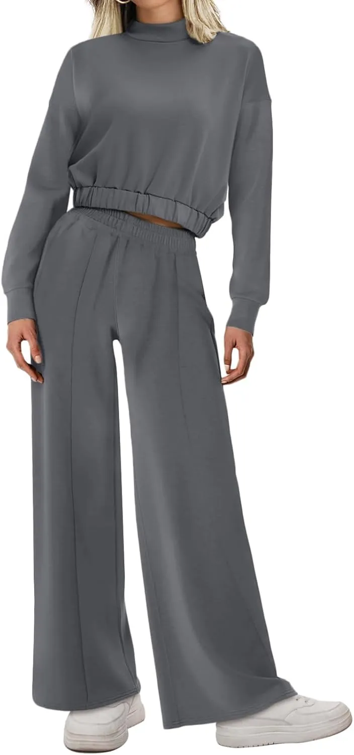 Bloggerlove Womens 2 Piece Outfits Lounge Set Long Sleeve Zip Up Sweatshirt Wide Leg Sweatpants Fall Matching Sweatsuit