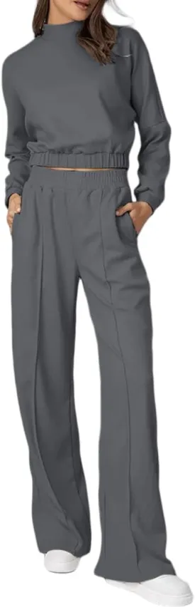 Bloggerlove Womens 2 Piece Outfits Lounge Set Long Sleeve Zip Up Sweatshirt Wide Leg Sweatpants Fall Matching Sweatsuit