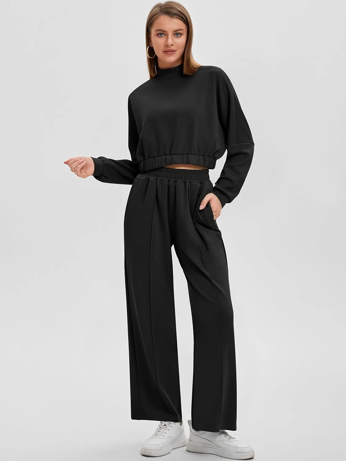 Bloggerlove Womens 2 Piece Outfits Lounge Set Long Sleeve Zip Up Sweatshirt Wide Leg Sweatpants Fall Matching Sweatsuit