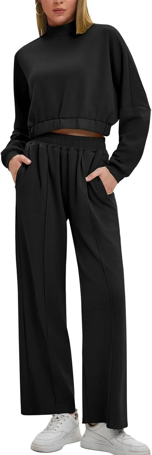 Bloggerlove Womens 2 Piece Outfits Lounge Set Long Sleeve Zip Up Sweatshirt Wide Leg Sweatpants Fall Matching Sweatsuit