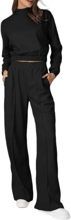 Bloggerlove Womens 2 Piece Outfits Lounge Set Long Sleeve Zip Up Sweatshirt Wide Leg Sweatpants Fall Matching Sweatsuit