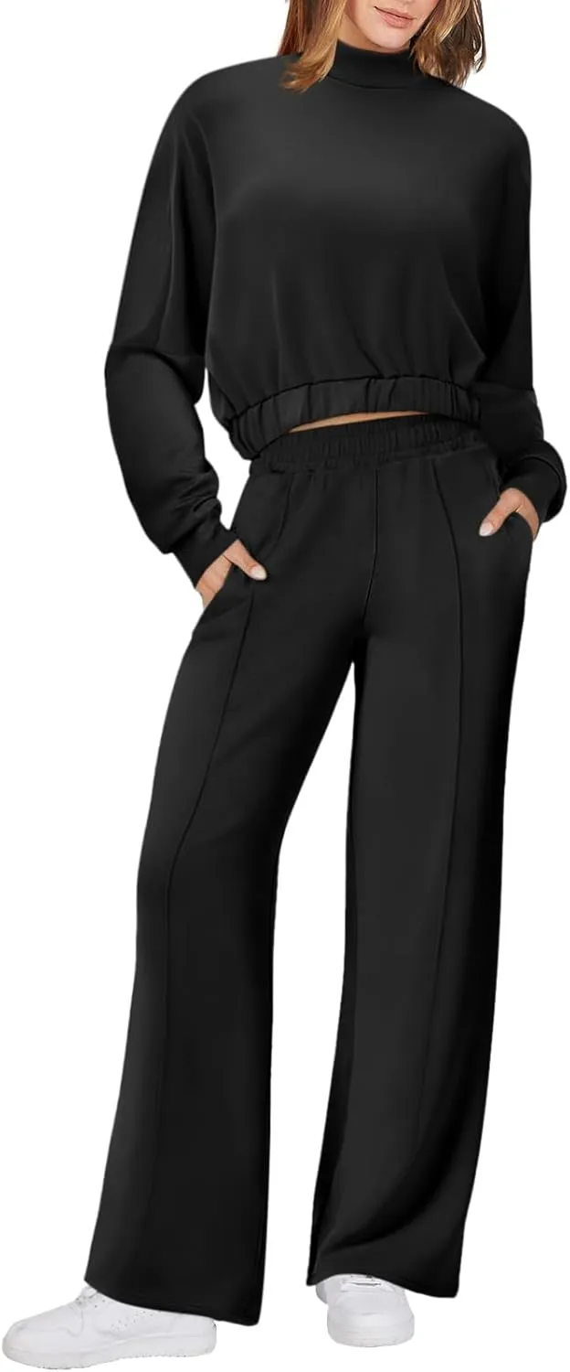 Bloggerlove Womens 2 Piece Outfits Lounge Set Long Sleeve Zip Up Sweatshirt Wide Leg Sweatpants Fall Matching Sweatsuit