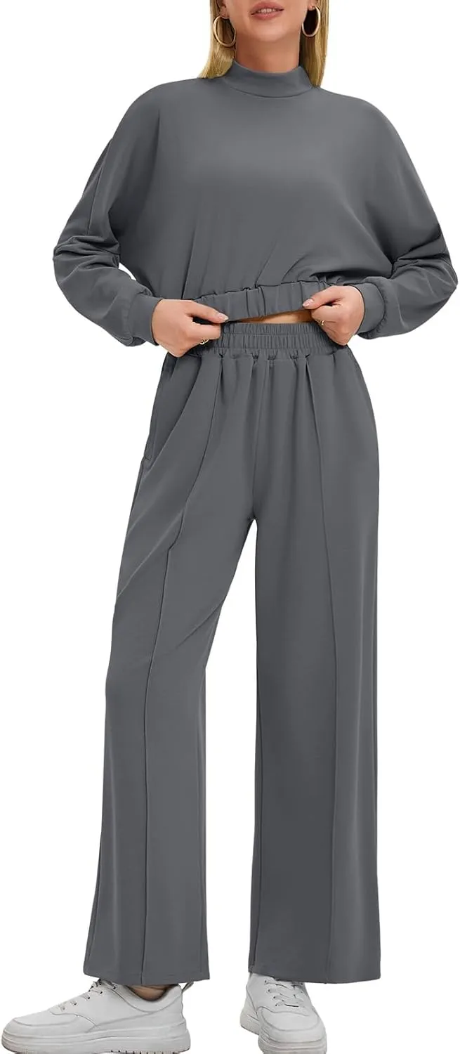 Bloggerlove Womens 2 Piece Outfits Lounge Set Long Sleeve Zip Up Sweatshirt Wide Leg Sweatpants Fall Matching Sweatsuit