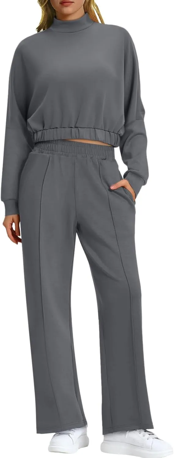 Bloggerlove Womens 2 Piece Outfits Lounge Set Long Sleeve Zip Up Sweatshirt Wide Leg Sweatpants Fall Matching Sweatsuit