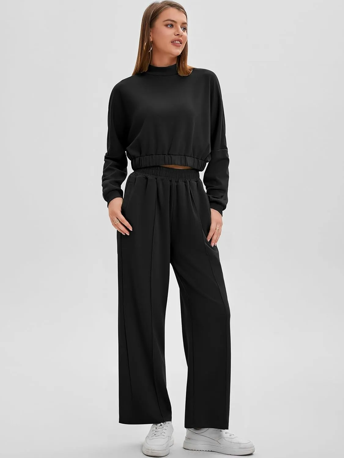 Bloggerlove Womens 2 Piece Outfits Lounge Set Long Sleeve Zip Up Sweatshirt Wide Leg Sweatpants Fall Matching Sweatsuit