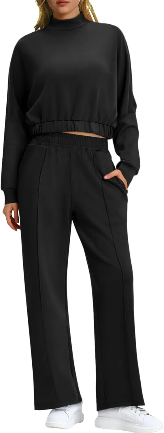 Bloggerlove Womens 2 Piece Outfits Lounge Set Long Sleeve Zip Up Sweatshirt Wide Leg Sweatpants Fall Matching Sweatsuit