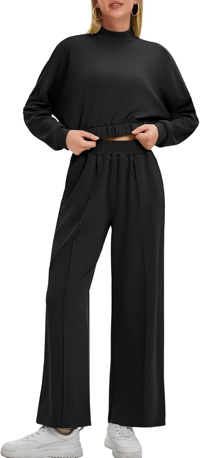 Bloggerlove Womens 2 Piece Outfits Lounge Set Long Sleeve Zip Up Sweatshirt Wide Leg Sweatpants Fall Matching Sweatsuit