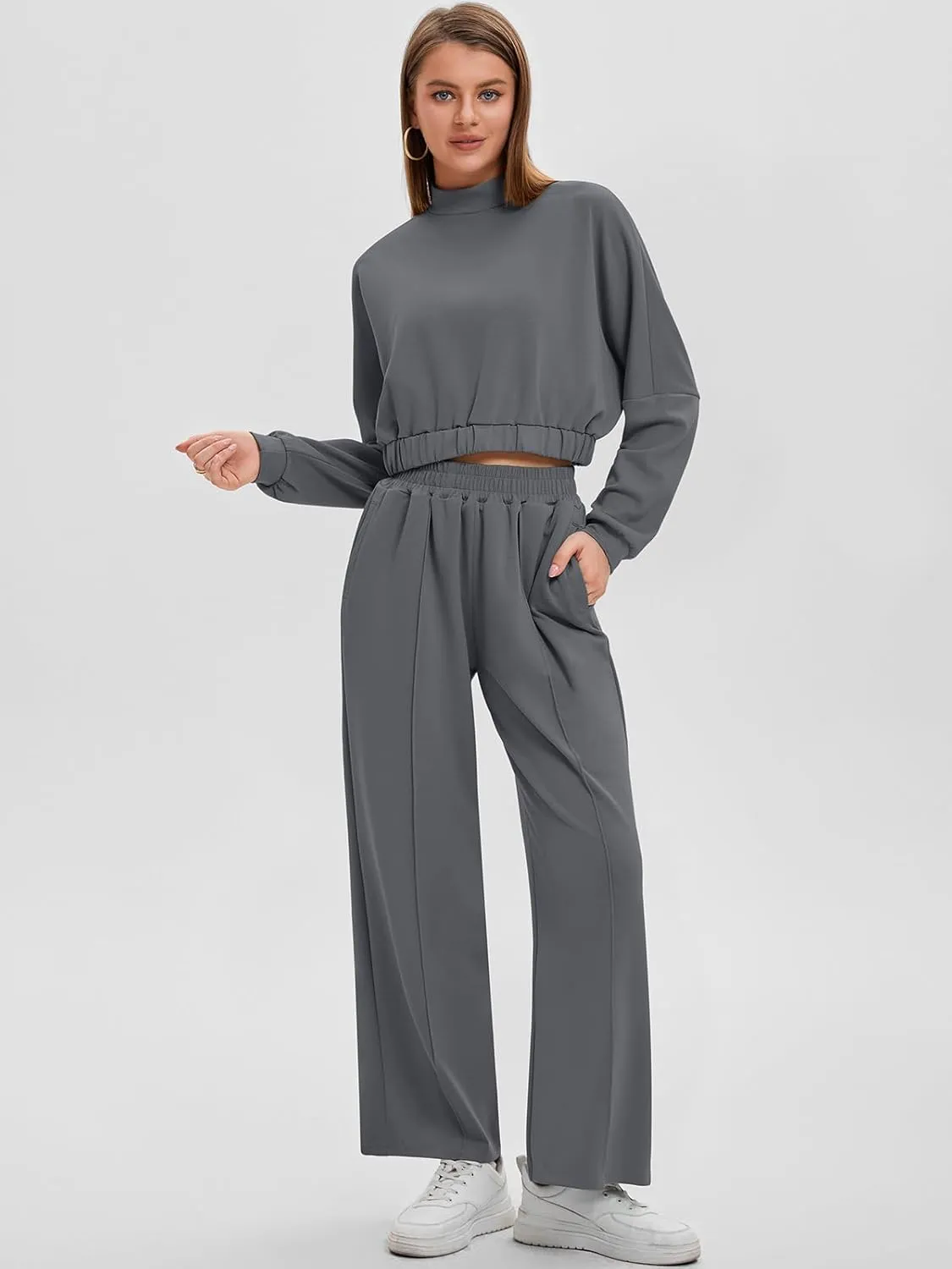 Bloggerlove Womens 2 Piece Outfits Lounge Set Long Sleeve Zip Up Sweatshirt Wide Leg Sweatpants Fall Matching Sweatsuit