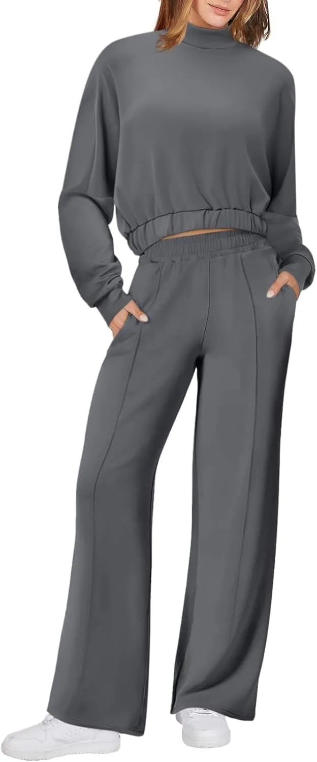 Bloggerlove Womens 2 Piece Outfits Lounge Set Long Sleeve Zip Up Sweatshirt Wide Leg Sweatpants Fall Matching Sweatsuit