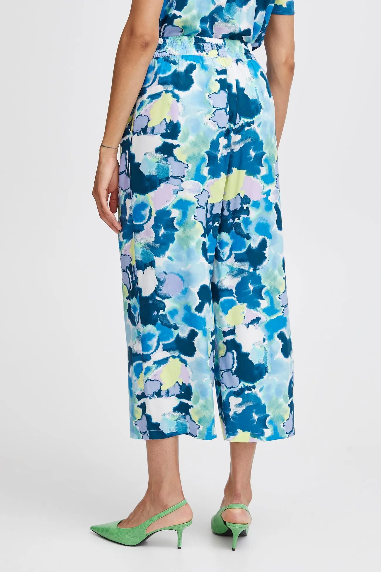 Byoung Joella Crop Trousers Blue Watercolour Mix