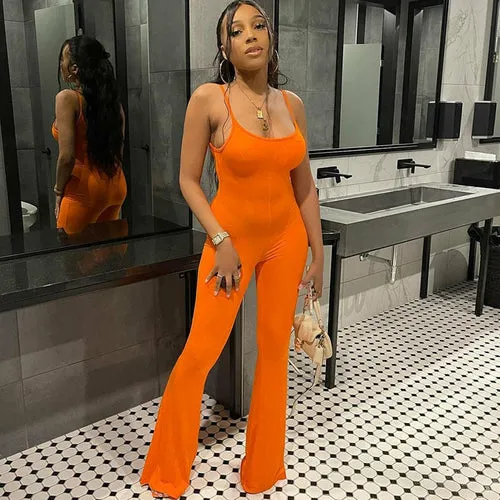 Casual Solid Color Jumpsuit with Flared Pants