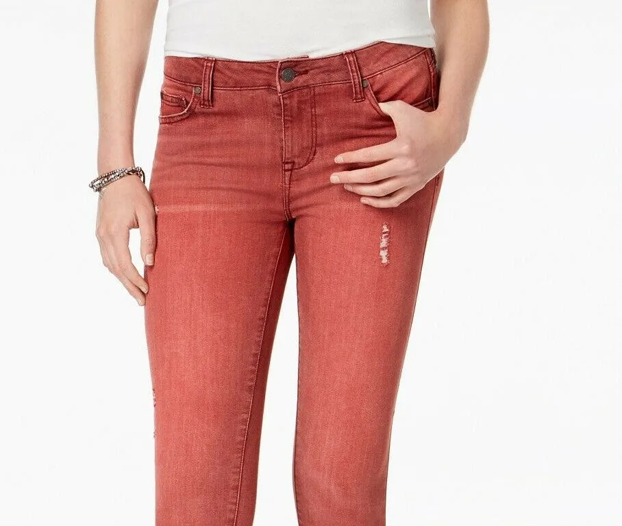 Celebrity Pink Juniors' Colored Distressed Skinny Jeans Dark Red Size 0