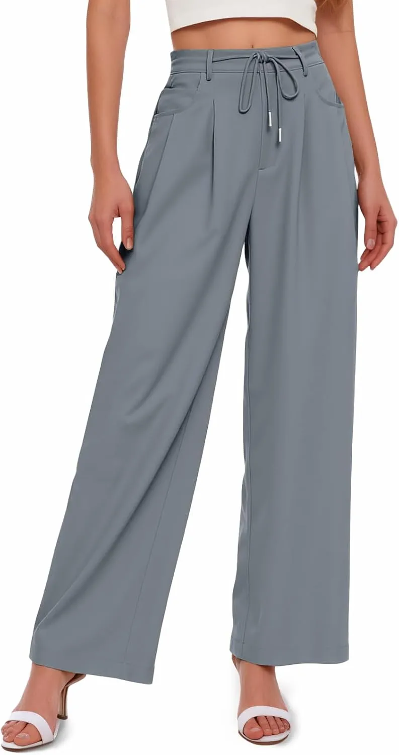 Cicy Bell Womens Wide Leg Dress Pants Elastic High Waist Pleated Work Pants Business Casual Trousers