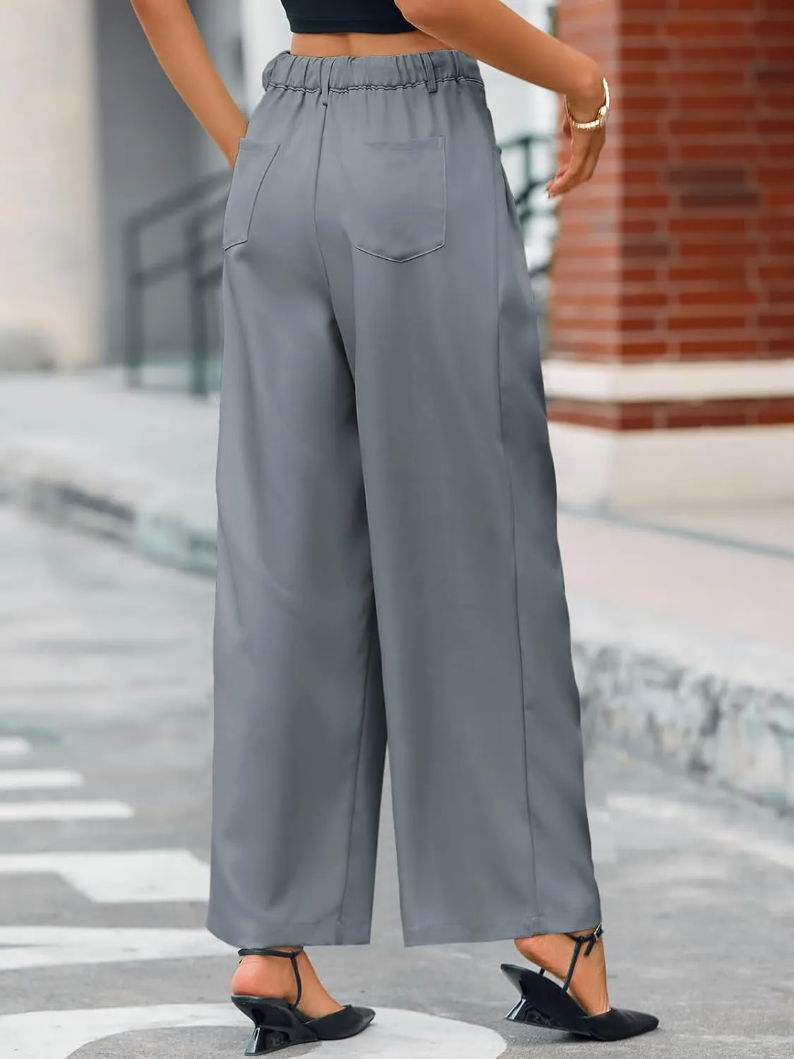 Cicy Bell Womens Wide Leg Dress Pants Elastic High Waist Pleated Work Pants Business Casual Trousers