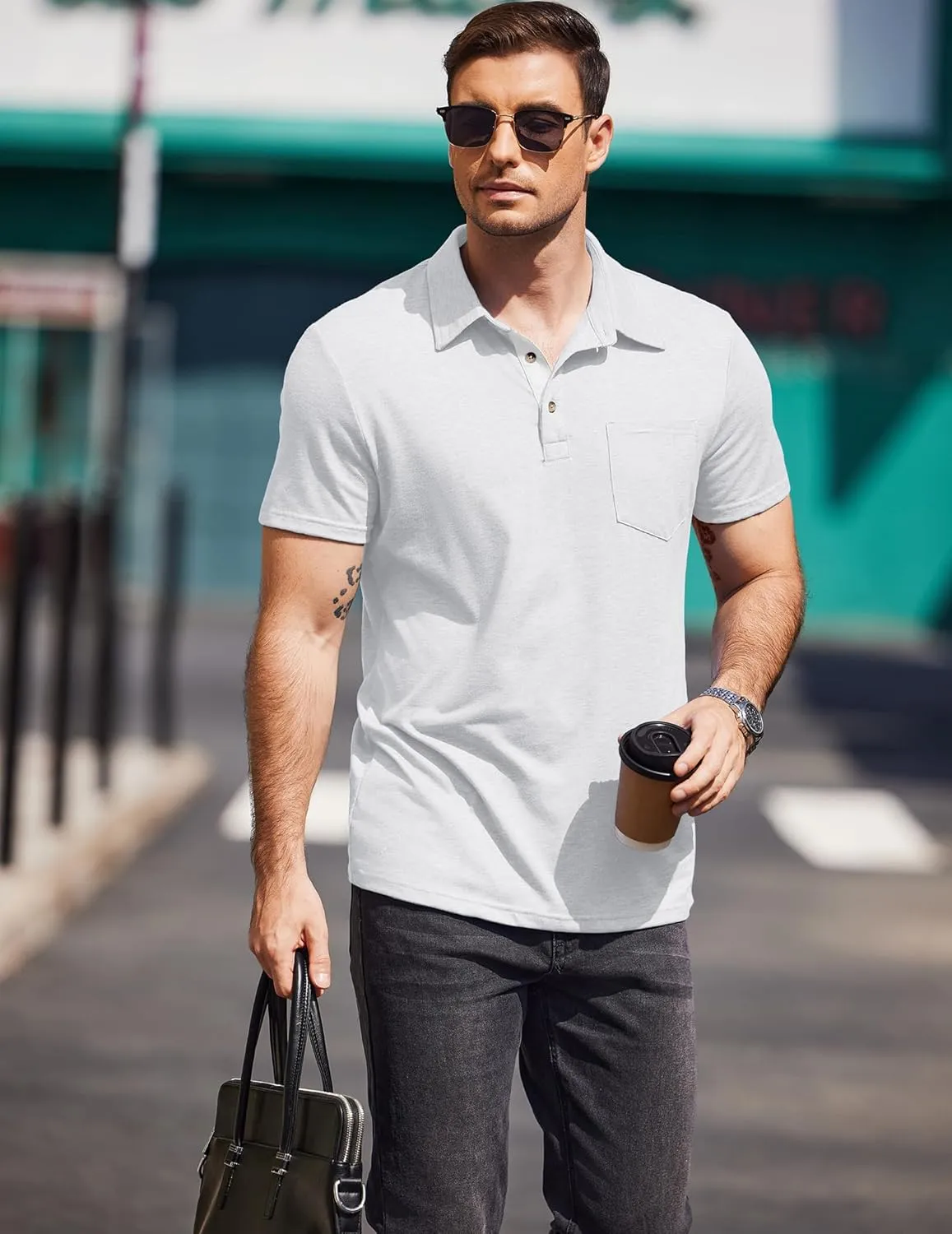 COOFANDY Men Short Sleeve Polo Shirt Casual Summer Collar Shirts Dress Button Polo T Shirt Classic Golf Shirts