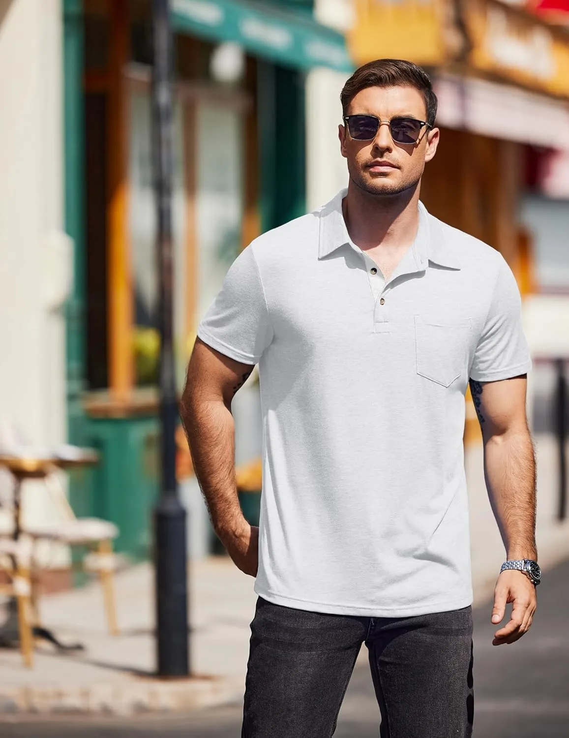COOFANDY Men Short Sleeve Polo Shirt Casual Summer Collar Shirts Dress Button Polo T Shirt Classic Golf Shirts