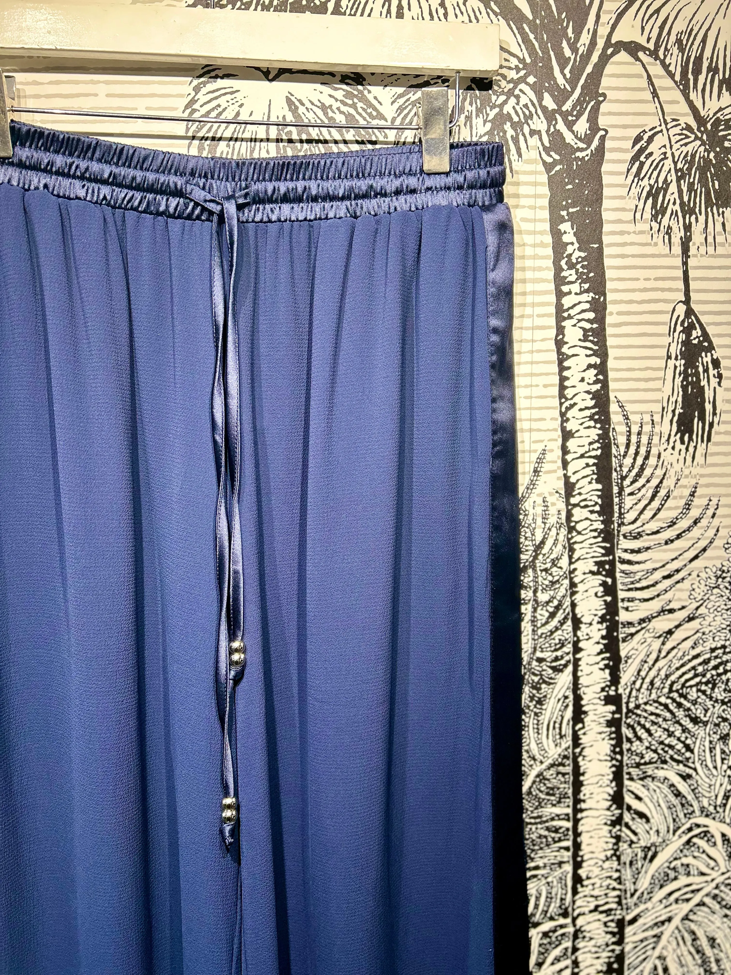 Eden Satin Stripe Wide Leg Crepe Trousers