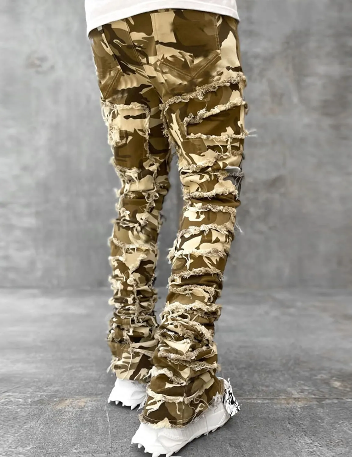 FantasyGears Mens Stacked Ripped Jeans Y2k Distressed Denim Pants Skinny Slim Fit Stretch Biker Jeans