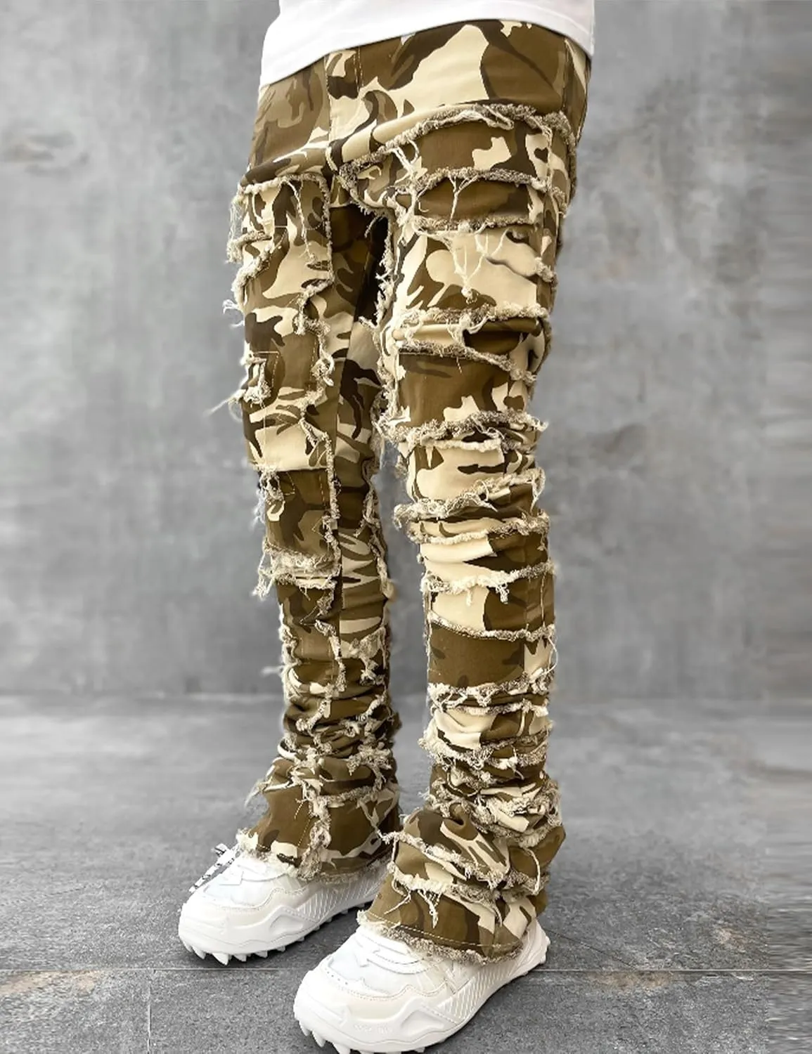 FantasyGears Mens Stacked Ripped Jeans Y2k Distressed Denim Pants Skinny Slim Fit Stretch Biker Jeans