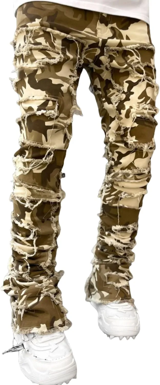 FantasyGears Mens Stacked Ripped Jeans Y2k Distressed Denim Pants Skinny Slim Fit Stretch Biker Jeans