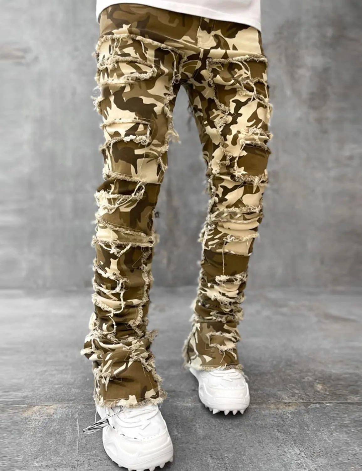 FantasyGears Mens Stacked Ripped Jeans Y2k Distressed Denim Pants Skinny Slim Fit Stretch Biker Jeans