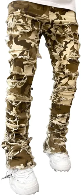 FantasyGears Mens Stacked Ripped Jeans Y2k Distressed Denim Pants Skinny Slim Fit Stretch Biker Jeans
