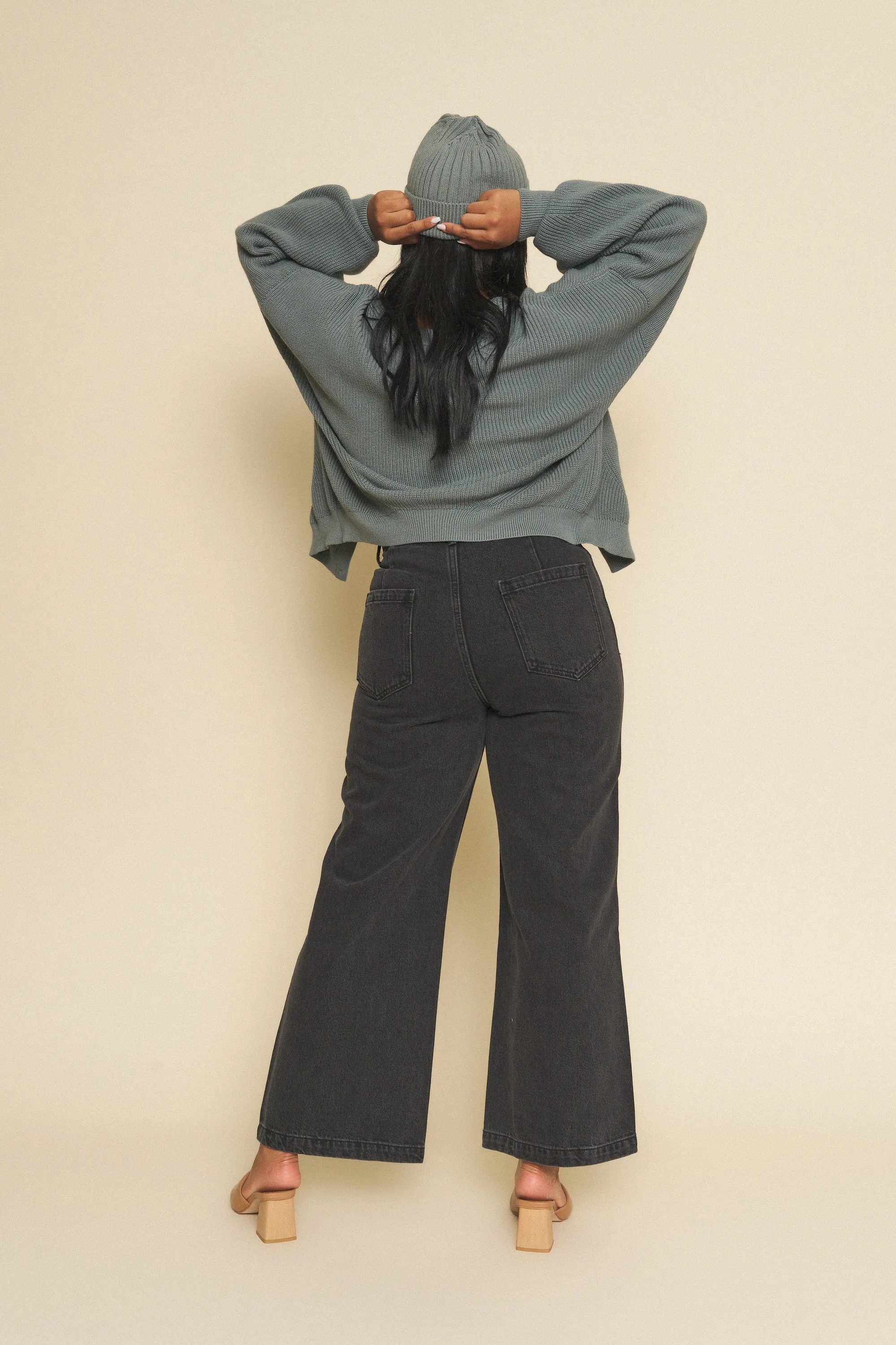 Flora Pant in Vintage Black Denim Wide Leg 39" Length