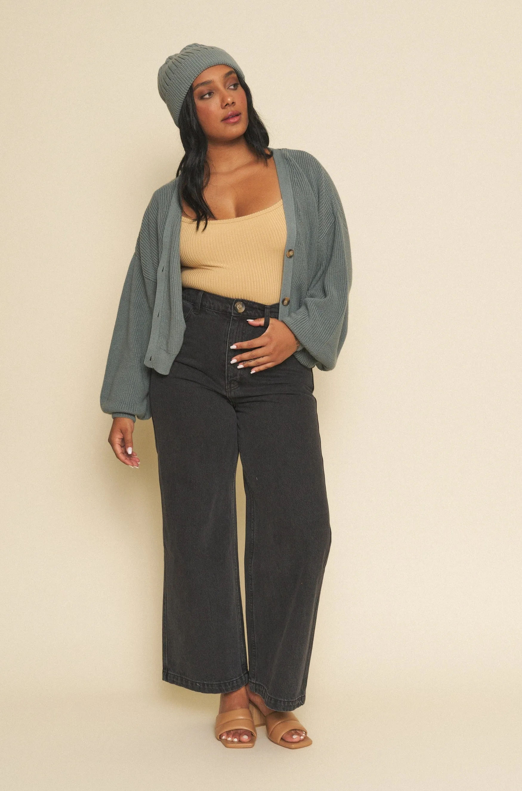 Flora Pant in Vintage Black Denim Wide Leg 39" Length