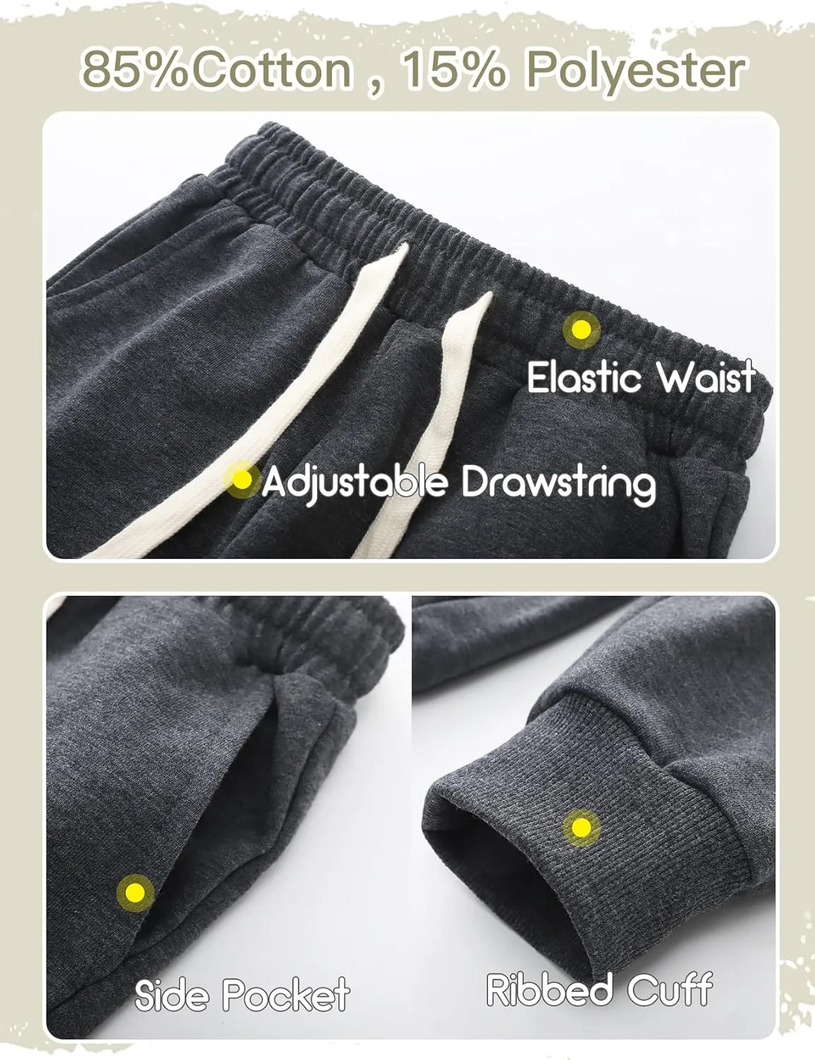Flygo 3 Pack Boys Sweatpants Kids Active Joggers Athletic Casual Basic Pull On Pants with Pockets Drawstring