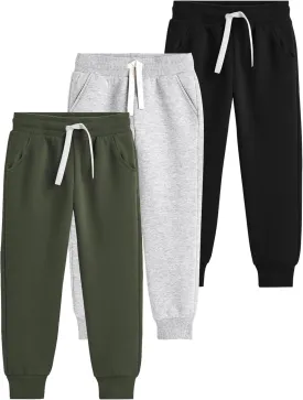 Flygo 3 Pack Boys Sweatpants Kids Active Joggers Athletic Casual Basic Pull On Pants with Pockets Drawstring