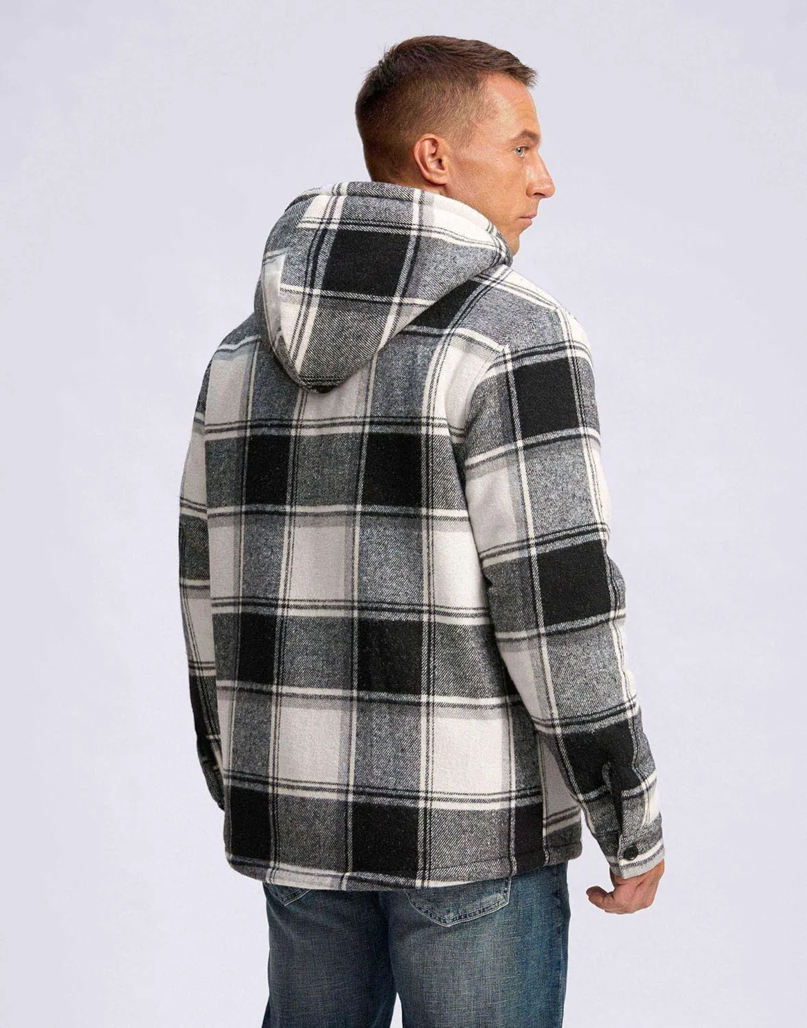 G Gradual Men's Flannel Jacket Fleece Sherpa Lined Hoodies Zip Up Plaid Shirt Warm Winter Jackets for Men with Zipper Pockets
