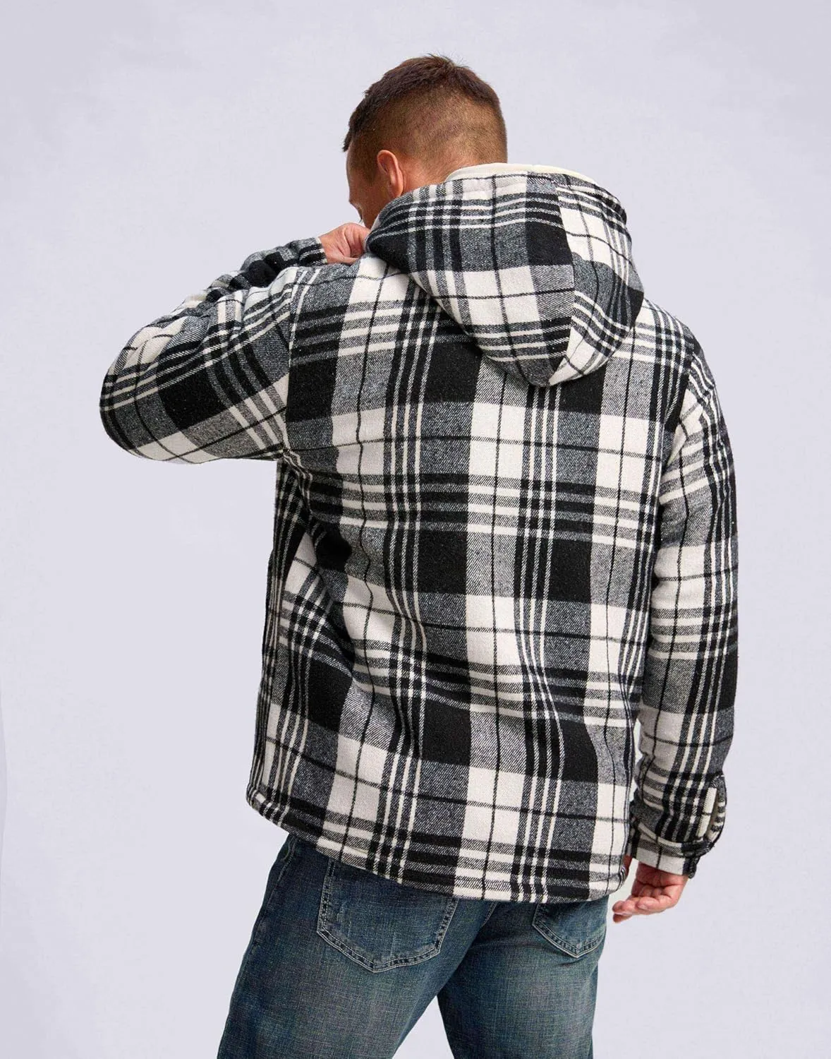 G Gradual Men's Flannel Jacket Fleece Sherpa Lined Hoodies Zip Up Plaid Shirt Warm Winter Jackets for Men with Zipper Pockets