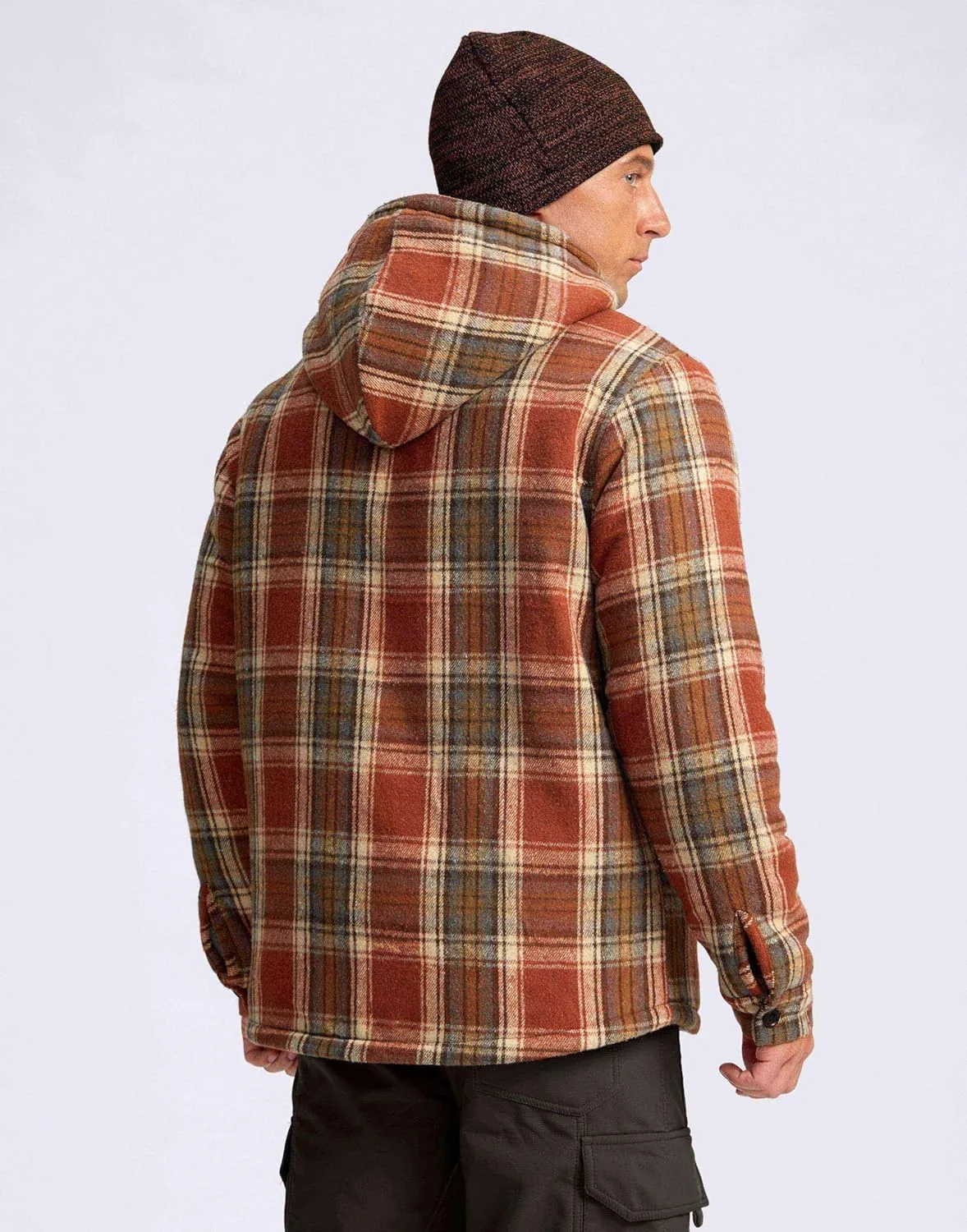 G Gradual Men's Flannel Jacket Fleece Sherpa Lined Hoodies Zip Up Plaid Shirt Warm Winter Jackets for Men with Zipper Pockets