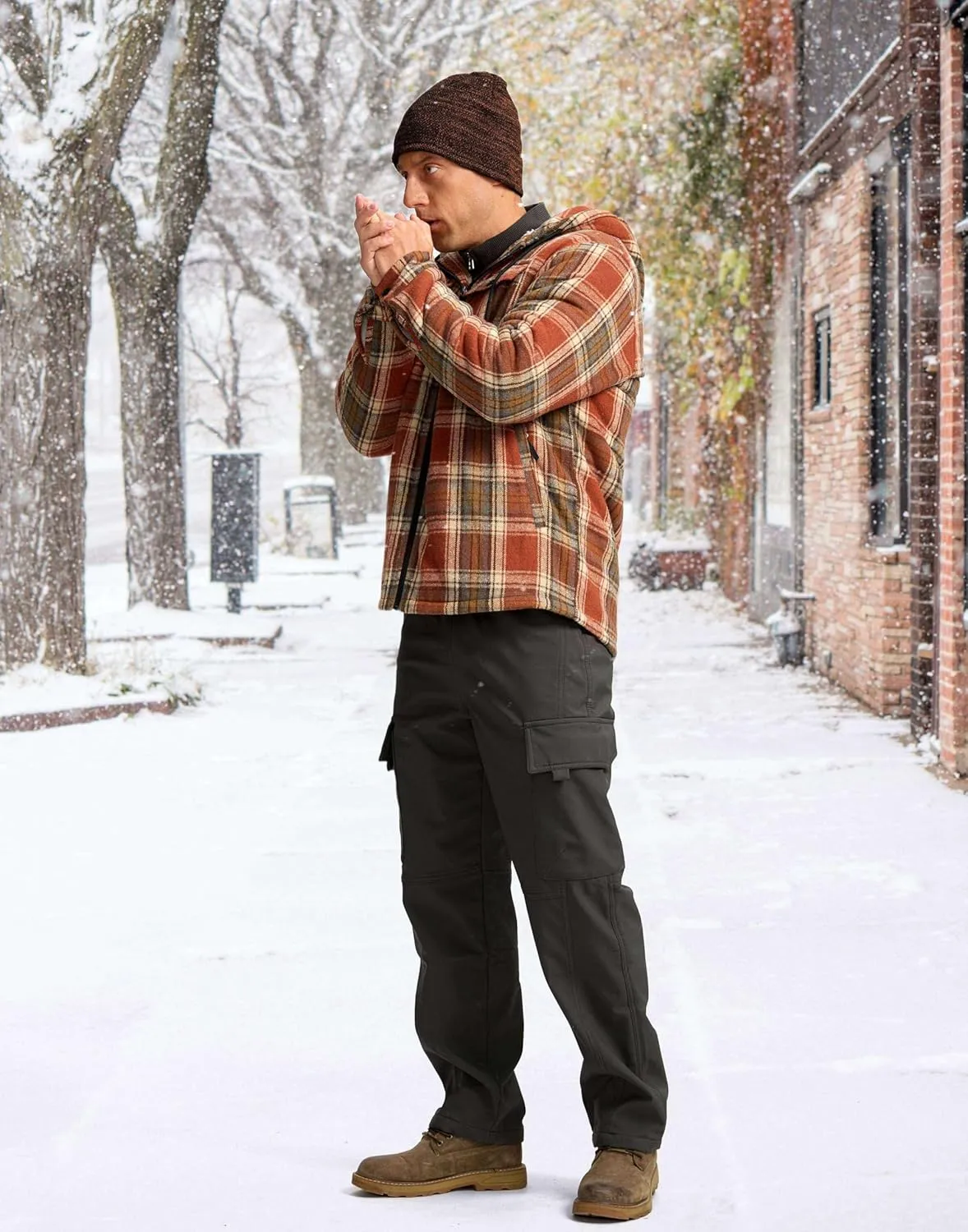 G Gradual Men's Flannel Jacket Fleece Sherpa Lined Hoodies Zip Up Plaid Shirt Warm Winter Jackets for Men with Zipper Pockets