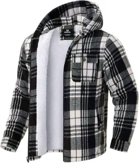 G Gradual Men's Flannel Jacket Fleece Sherpa Lined Hoodies Zip Up Plaid Shirt Warm Winter Jackets for Men with Zipper Pockets