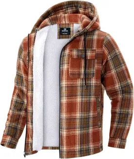 G Gradual Men's Flannel Jacket Fleece Sherpa Lined Hoodies Zip Up Plaid Shirt Warm Winter Jackets for Men with Zipper Pockets