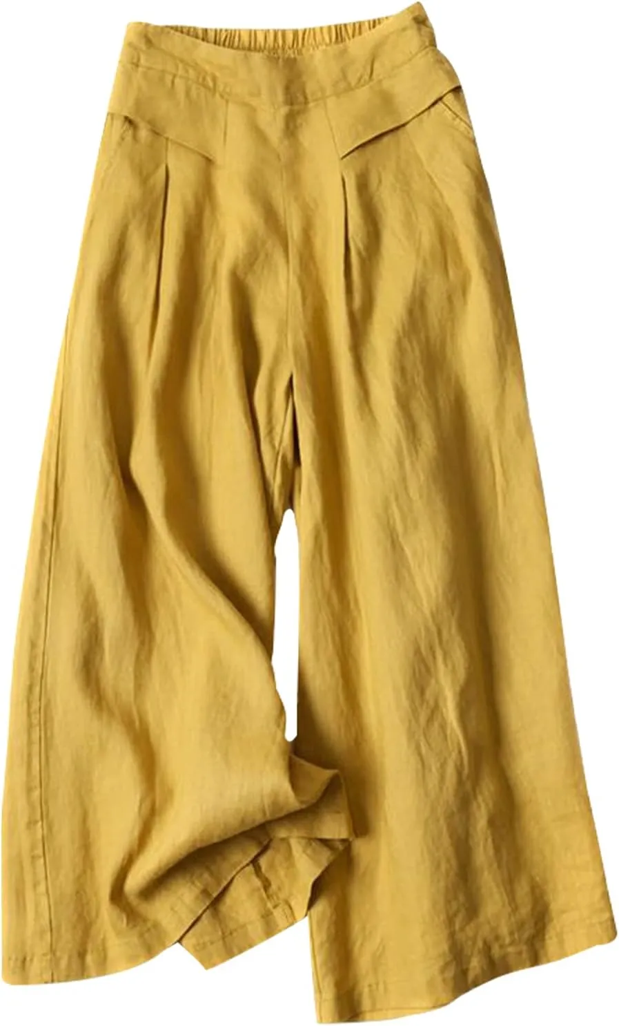 Gihuo Women' s Culottes Linen Blend Wide Leg Pants Elastic Waist Casual Palazzo Trousers with Pockets Capris