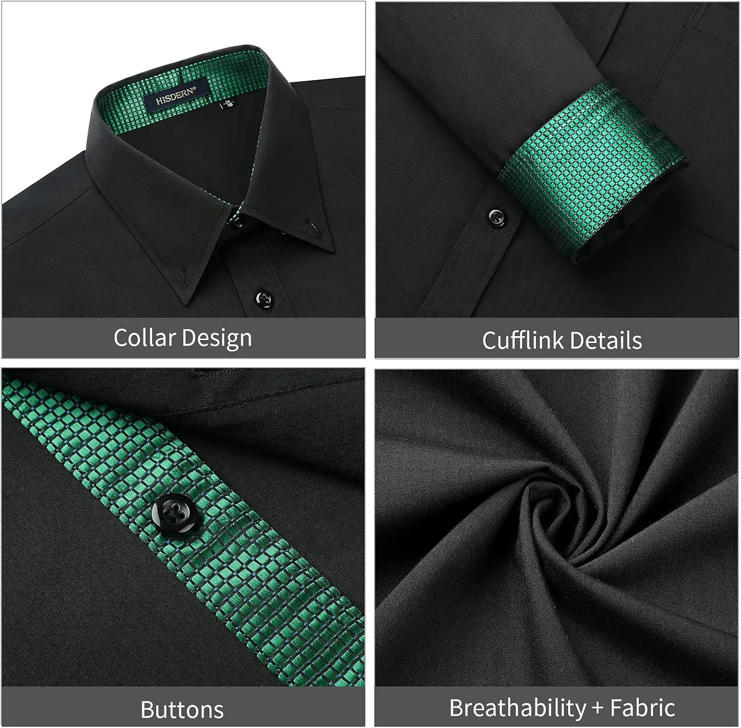 HISDERN Mens Dress Shirts Long Sleeve Button Down Casual Shirts for Men Inner Contrast Formal Business Tuxedo Wedding Shirt