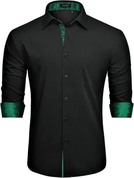 HISDERN Mens Dress Shirts Long Sleeve Button Down Casual Shirts for Men Inner Contrast Formal Business Tuxedo Wedding Shirt