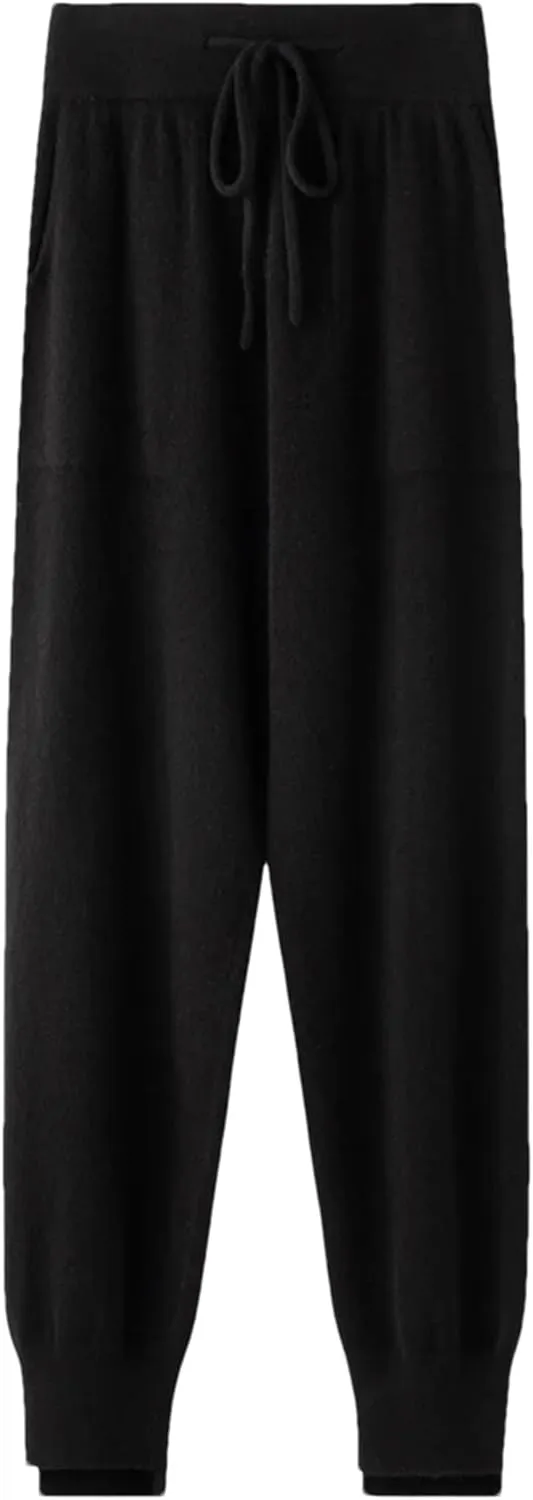 Hndudnff Women Loose Merino Wool Knitting Wide Leg Pants Winter Warm Thick Casual Soft Long Trousers