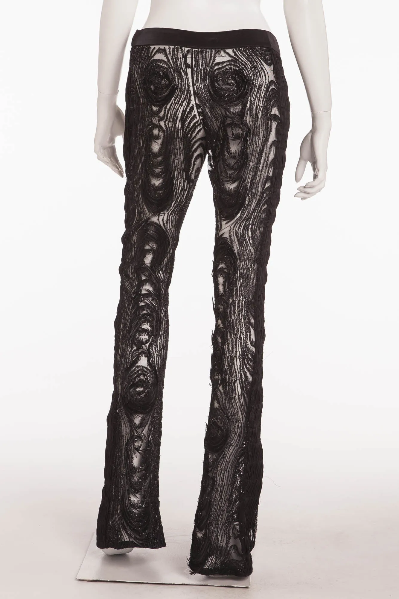 Iconic Tom Ford for Gucci - Collectible Black See Through  Peacock Feather  Embellished Flare Pants - IT 42