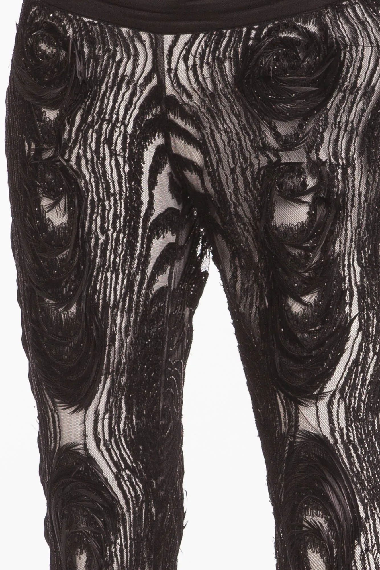 Iconic Tom Ford for Gucci - Collectible Black See Through  Peacock Feather  Embellished Flare Pants - IT 42