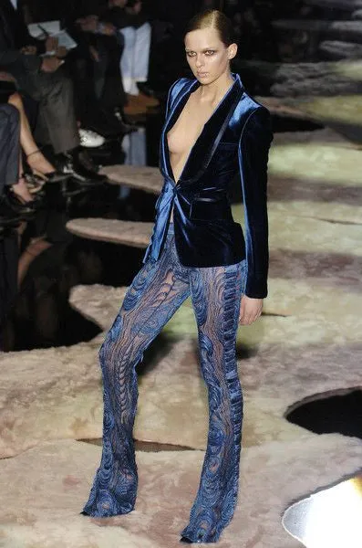 Iconic Tom Ford for Gucci - Collectible Black See Through  Peacock Feather  Embellished Flare Pants - IT 42