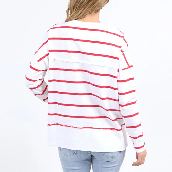 Jayne Throw On Top - White   Cayenne Stripe