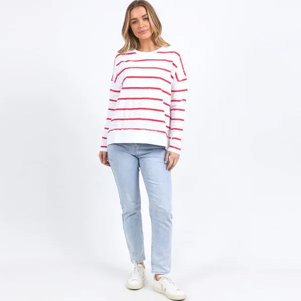Jayne Throw On Top - White   Cayenne Stripe