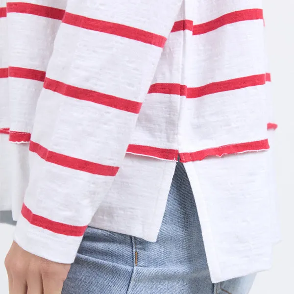 Jayne Throw On Top - White   Cayenne Stripe